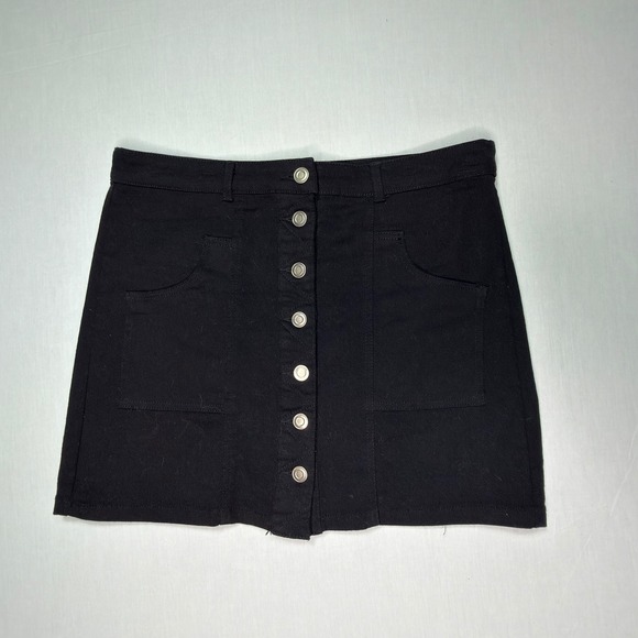 Altard State Women's Black Denim Skirt Front Button Pockets Mini Casual Medium - Picture 2 of 7